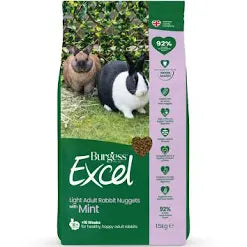 Burgess Excel rabbit food bag with two rabbits in the background