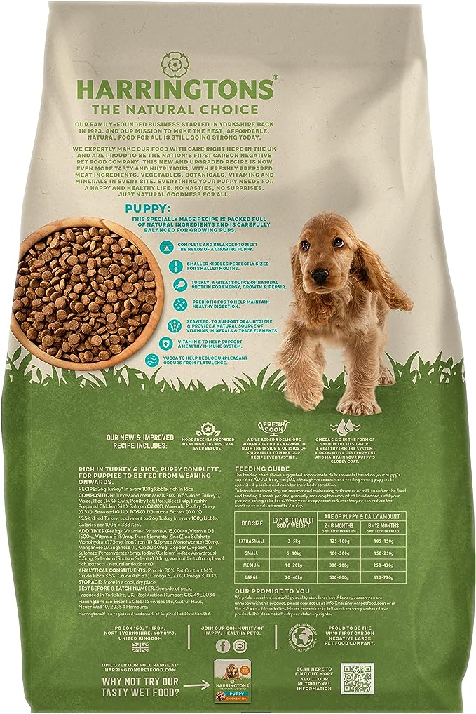 Harringtons puppy 1.7kg. Rich in turkey and rice.